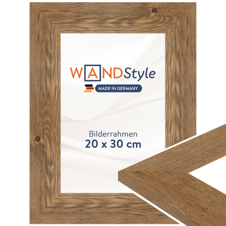 WANDStyle Bilderrahmen Strandhaus Stil 20x30cm I Farbe: Eiche-Optik I Fotorahmen I Holzbilderrahmen
