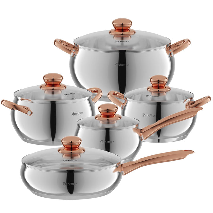 Topfset Scheffler 10tlg Induktions Töpfe Set, Edelstahl-Kochtopfset mit Deckel, Für alle Herdarten g