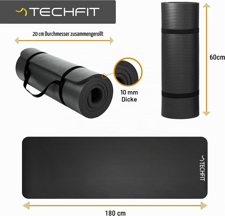 TechFit Yogamatte Rutschfest für das Fitnessstudio zu Hause - Pilates Matte für das Heimtraining, Yo