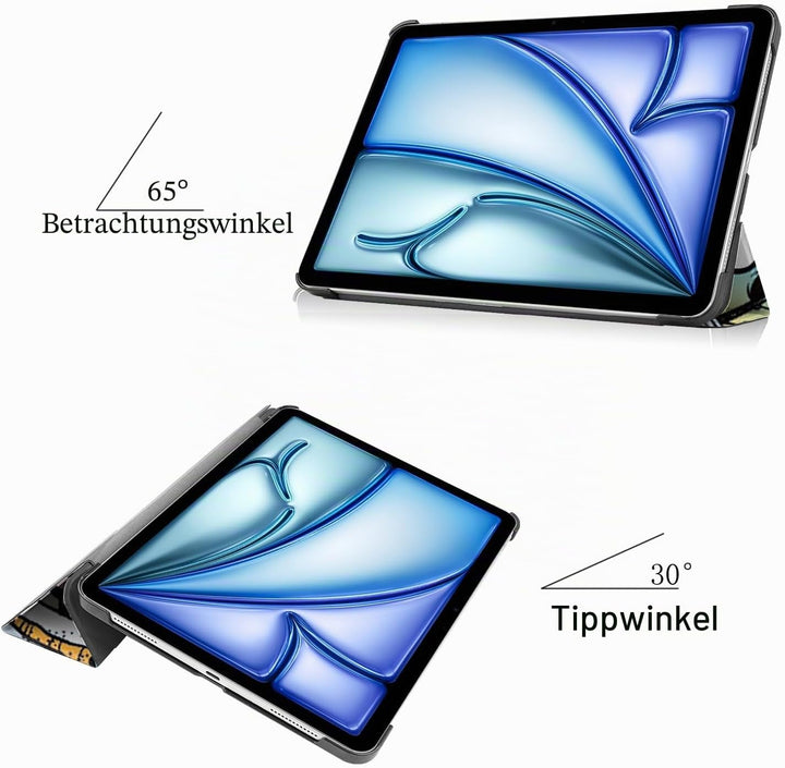 Hülle für iPad Air 13" 2025(M3),Schlank Leicht PU Leder Tasche Schutzhülle Flip Folio Dreifach Ständ