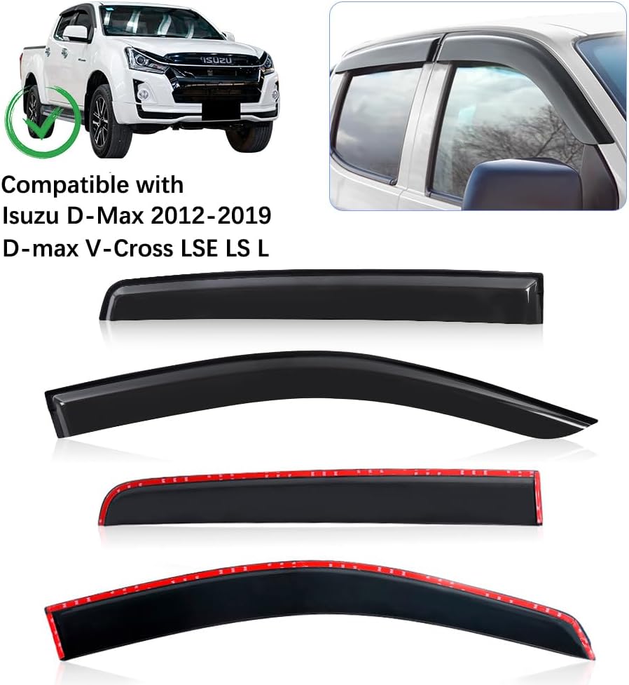 JHCHAN Winddeflektoren Windabweiser für Isuzu D-MAX 2012-2019 Doppelkabine Smoke Schwarze 4 Stück