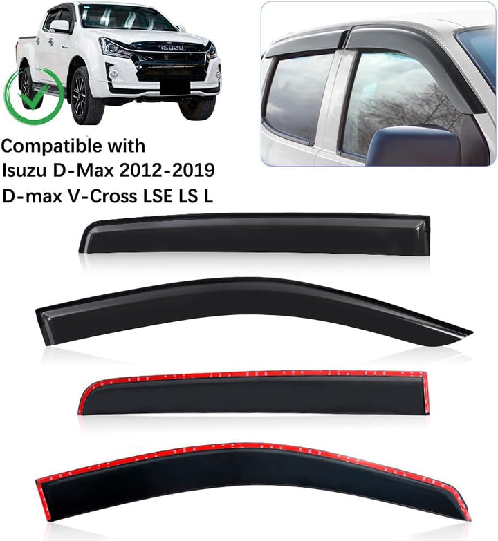JHCHAN Winddeflektoren Windabweiser für Isuzu D-MAX 2012-2019 Doppelkabine Smoke Schwarze 4 Stück