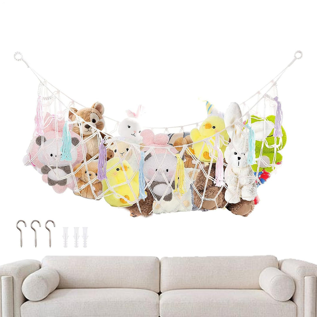 Stofftier Aufbewahrungsnetze,Boho Organizer Zimmer Deko - Plüschtier Aufbewahrungs Hängematte Mesh N
