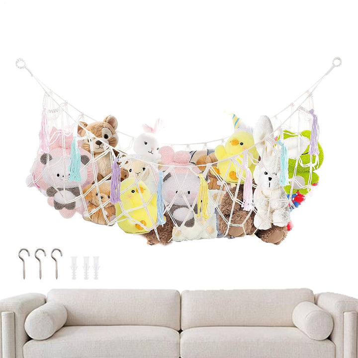 Stofftier Aufbewahrungsnetze,Boho Organizer Zimmer Deko - Plüschtier Aufbewahrungs Hängematte Mesh N