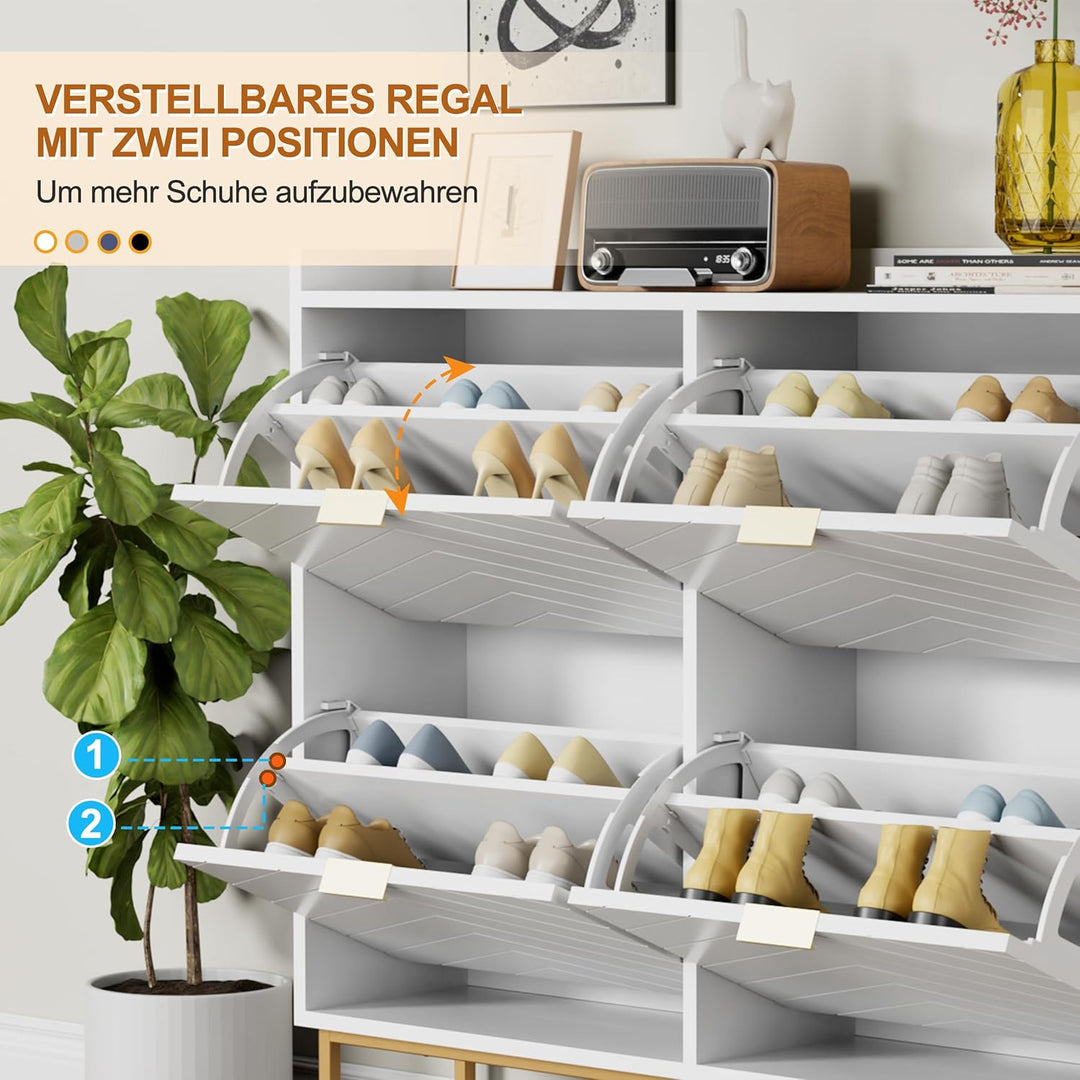 UEV Schuhschrank mit 4 Klappen Schmal,Freistehendes Schuhregal mit Kippschutz, Schuhkommode mit vers