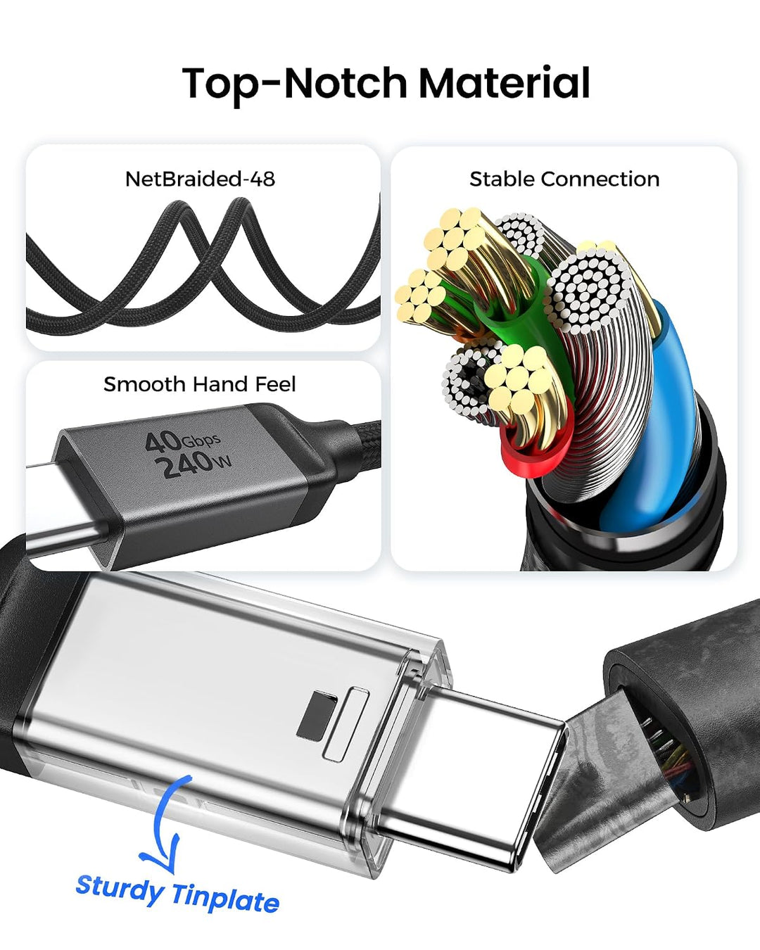 Silkland USB4 Kabel mit Thunderbolt 4 Kabel 2m, 40Gbps Datenkabel, PD3.1 240W 48V 5A Ladekabel, 8K 6