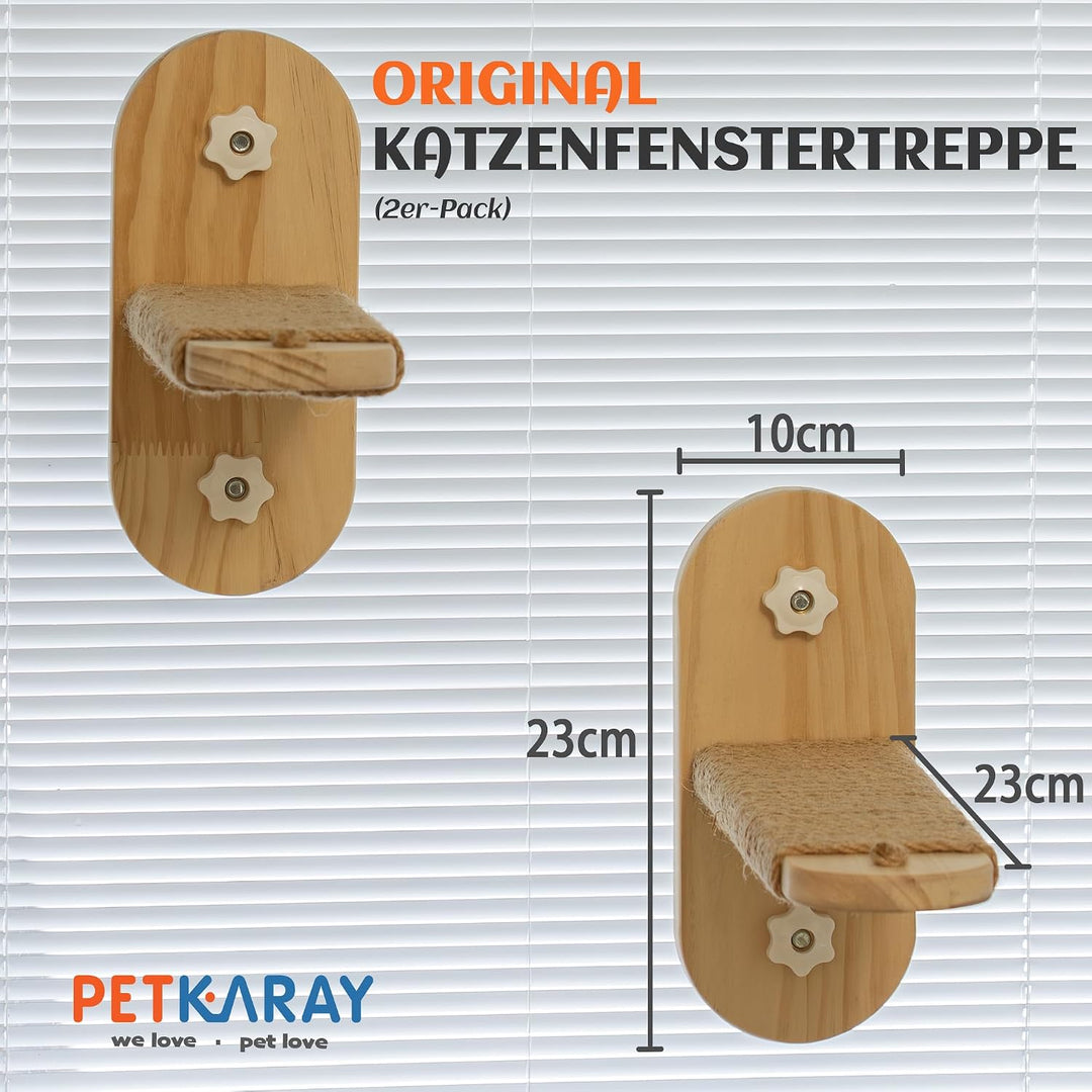 PETKARAY Grosse Katzen-Fensterstufe, Verbesserte Fenster-Treppe für Wohnungskatzen, Stabile Holzstuf