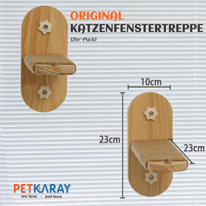 PETKARAY Grosse Katzen-Fensterstufe, Verbesserte Fenster-Treppe für Wohnungskatzen, Stabile Holzstuf