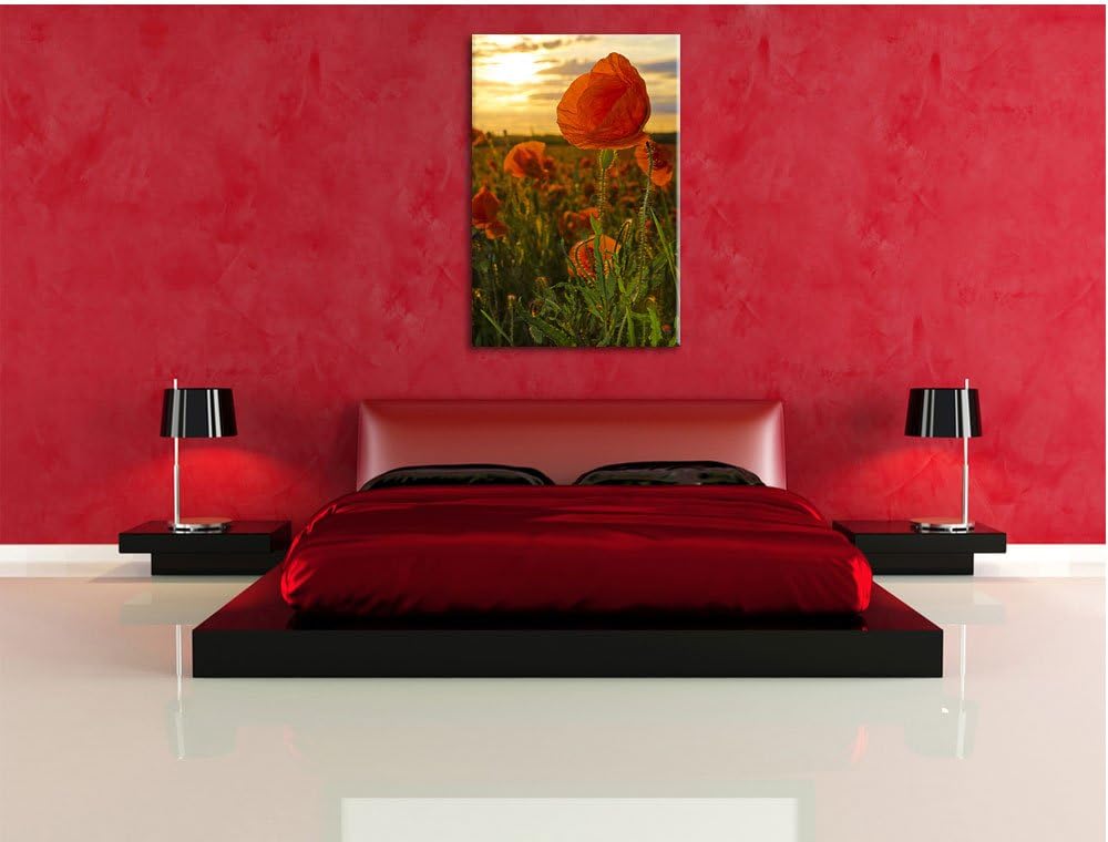 Pixxprint Mohnfeld, Format: 100x70 auf Leinwand, XXL riesige Bilder fertig gerahmt mit Keilrahmen, K