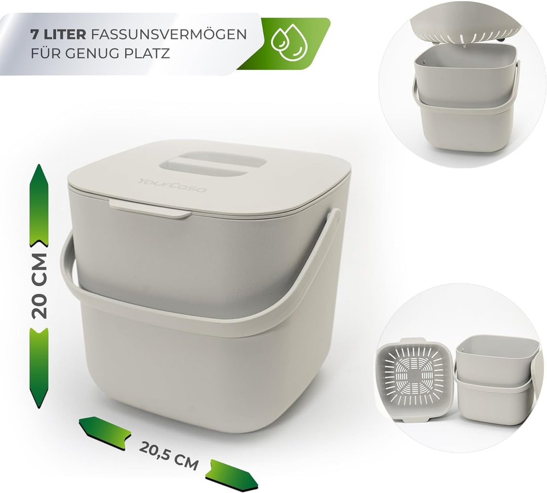 YourCasa® Biomülleimer Küche - 7L - Komposteimer für alltäglichen Biomüll Behälter - Spülmaschinenfe