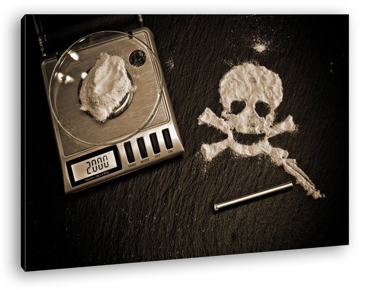 deyoli Dark Totenkopf und Wage Format: 80x60 Effekt: Sepia als Leinwandbild, Motiv fertig gerahmt au