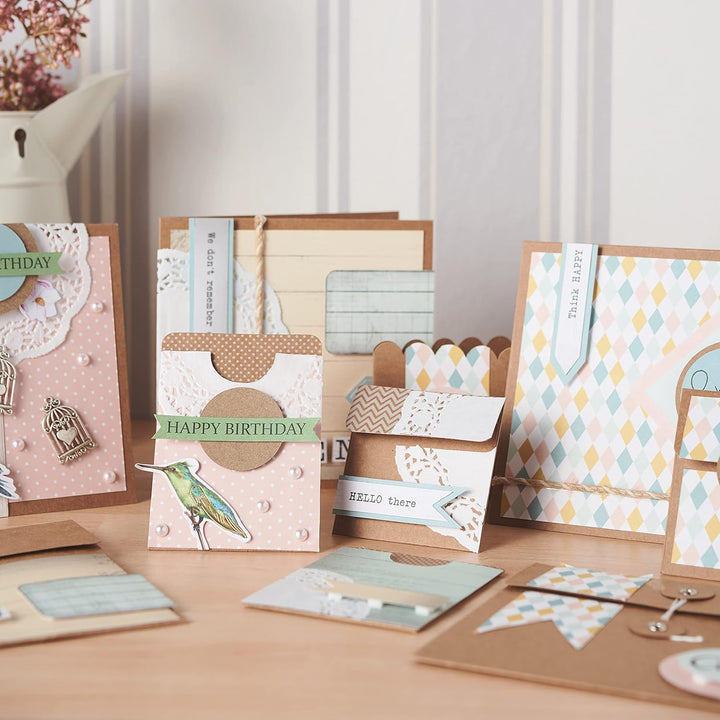 VBS Mega Vintagekarten-Set 50 Stück naturfarben Hochzeit Geburtstag Taufe Einladungskarten Umschläge