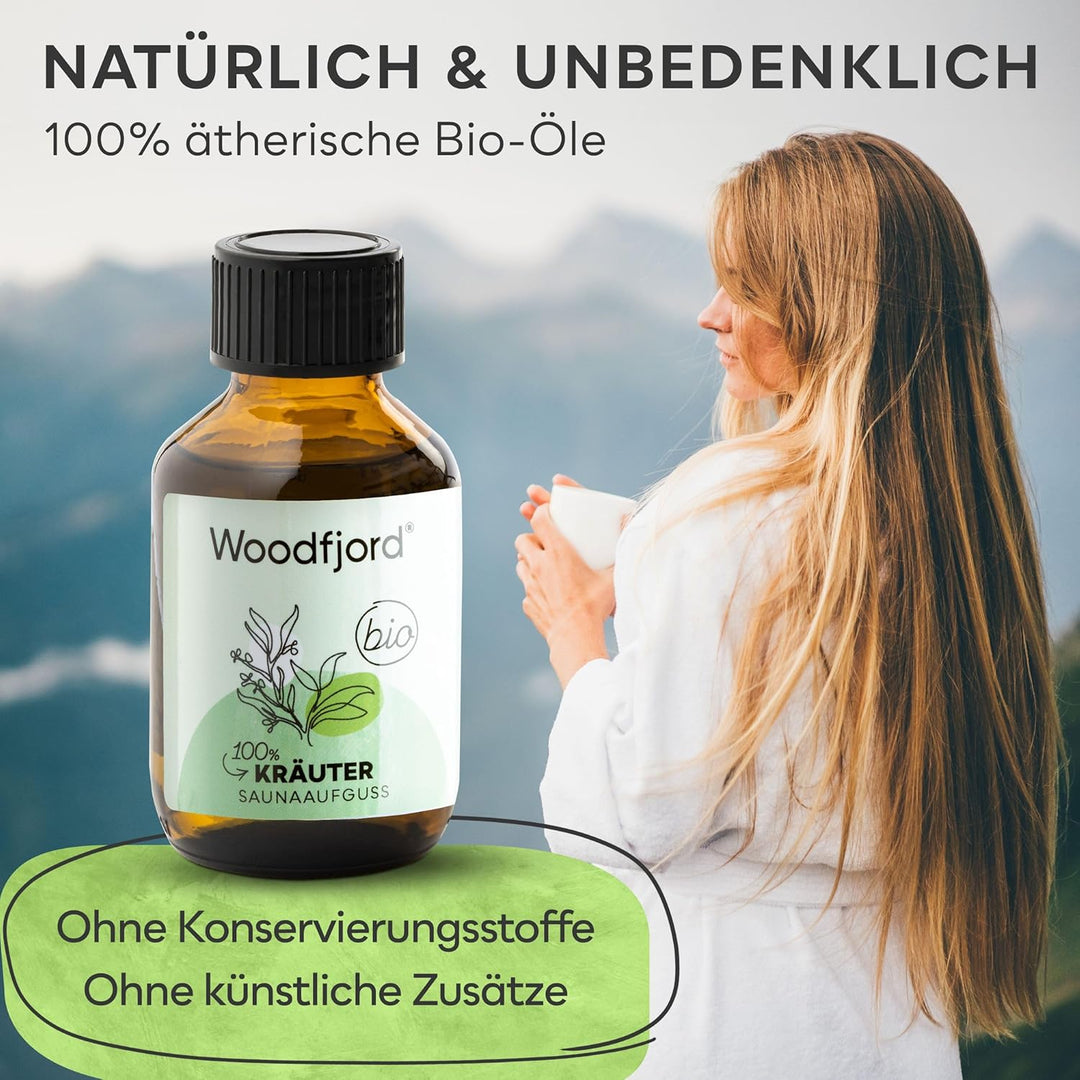 WOODFJORD Saunaaufguss Kräuter BIO 3 x 100 ml I Premium Sauna Aufgussmittel für authentische und nac
