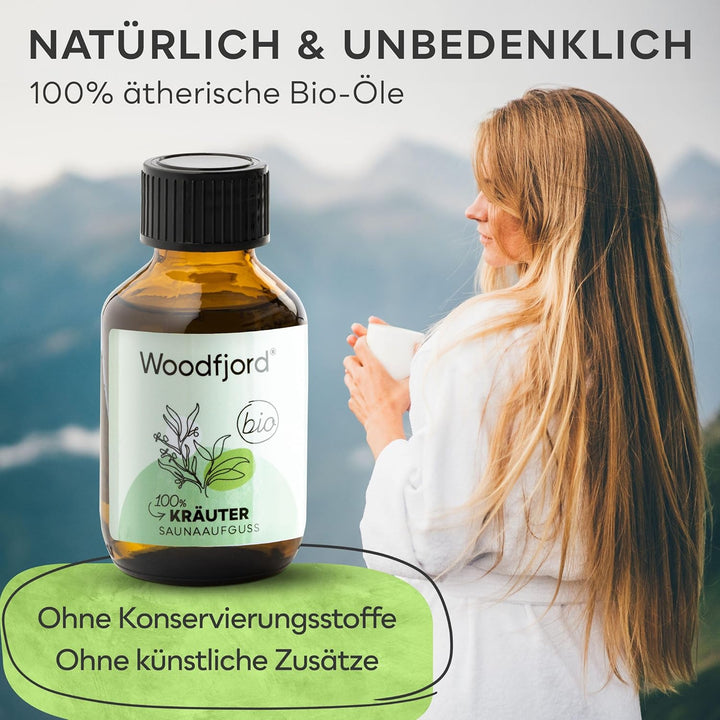 WOODFJORD Saunaaufguss Kräuter BIO 3 x 100 ml I Premium Sauna Aufgussmittel für authentische und nac