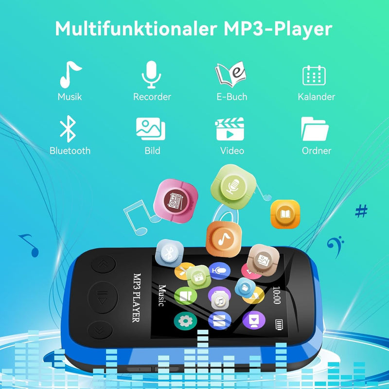 MP3 Player Bluetooth 5.0 Sport-Musik-Player - 32GB MP3-Player mit 1,7-Zoll-TFT-Bildschirm | unterstü