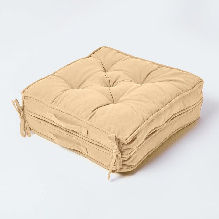 Homescapes Faltbares Reisekissen 50x50 cm beige, Auto-Sitzkissen mit Rückenlehne, Klappsitzkissen fü