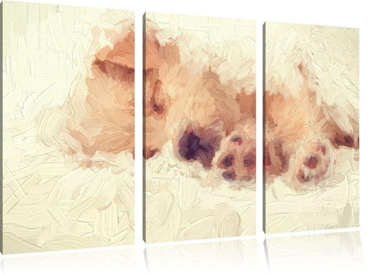 Pixxprint Kleiner schlafender Welpe Kunst als Leinwandbild 3 teilig/Grösse: 3 Teilig (120x80) / Wand