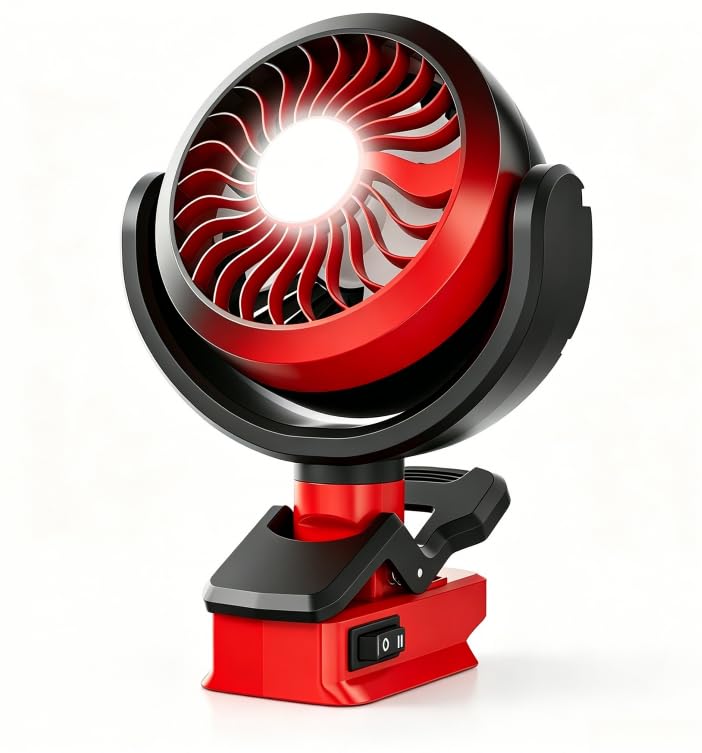 Tragbarer Akku-Clip-Ventilator kompatibel mit Milwaukee M18 18V (ohne Batterie) mit LED Leuchten für