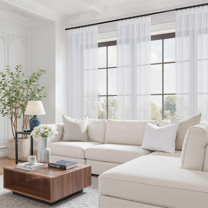 Topfinel Gardinen Kurz Vorhang kräuselband Stores Gardine Schals mit Ösen Voile Curtains Living Room