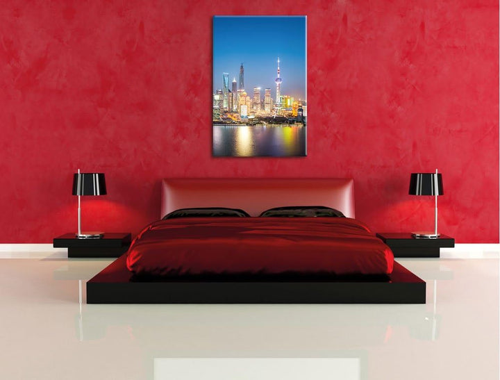 Shanghai Skyline, Format: 100x70 auf Leinwand, XXL riesige Bilder fertig gerahmt mit Keilrahmen, Kun
