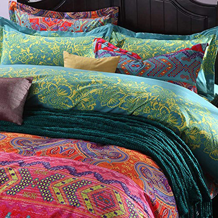 Omela Bettwäsche Boho 135x200 4teilig Exotisch Indisch Design Bohemian Bettbezüge mit Reissverschlus