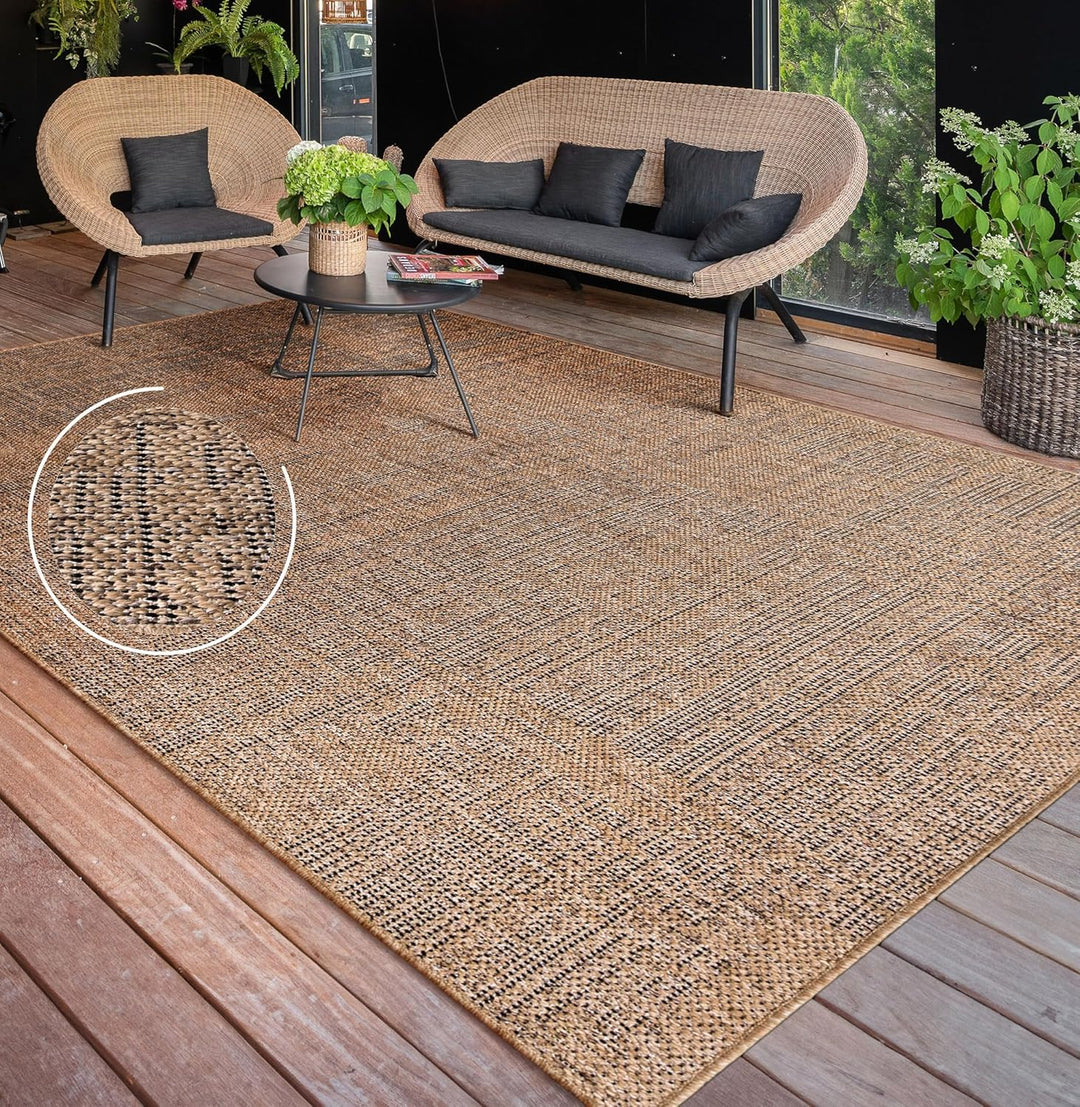 Paco Home Outdoor Teppich wetterfest & langlebig Flachgewebe in moderner Jute-Sisal-Optik in Naturtö