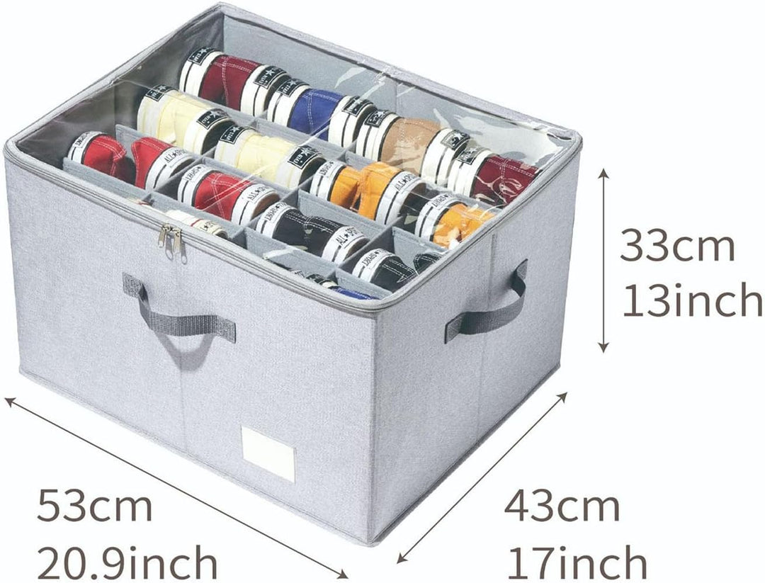 Verstellbarer Schuhorganizer 16 Fächer, Faltbare Schuhaufbewahrungsbox mit transparenter Staubschutz