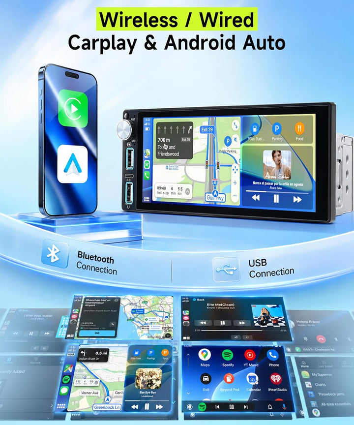 Rimoody DAB+/DAB Autoradio 1 Din mit Wireless Carplay Android Auto Bluetooth 5.2, 6.86 Zoll Touchscr