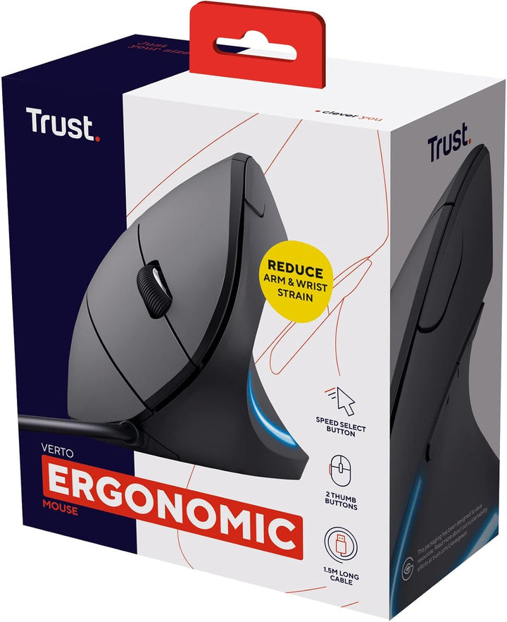 Trust Verto Vertikale Ergonomische Maus, Vorbeugung Gegen Mausarm/Tennisarm (RSI Syndrom), 1000/1600