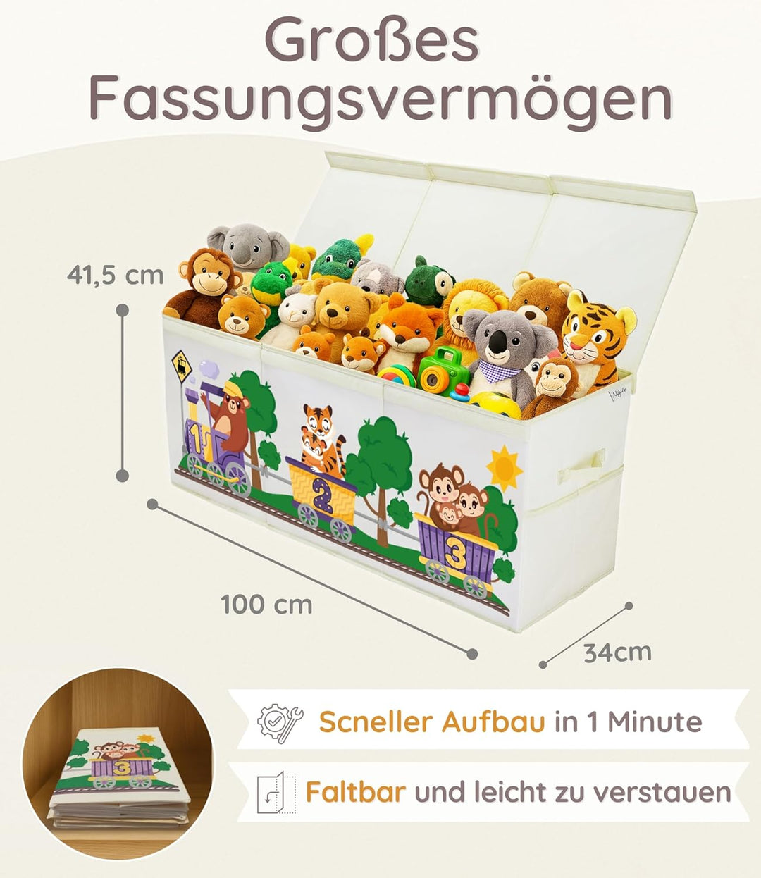 Spielzeugkiste Kinderzimmer XL mit Deckel, faltbare Aufbewahrungsbox für Spielzeug, Spielzeug Organi