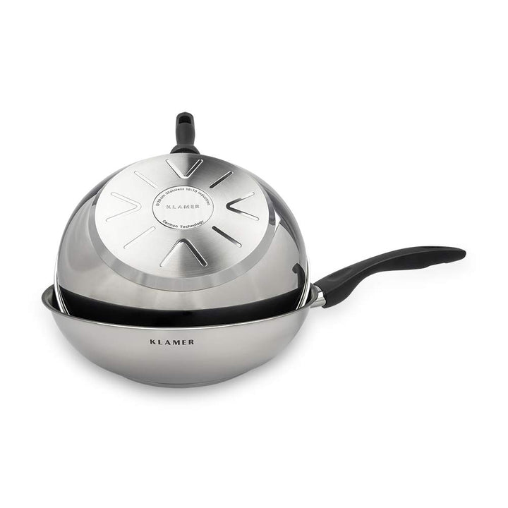 KLAMER Profi Edelstahl-Wok 28 cm Induktion Premium Beschichtung, Wok 28 cm