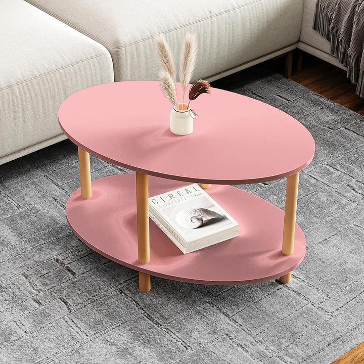 [en.casa] Couchtisch Højreby Sofatisch mit 1 Ablage oval Wohnzimmer 70 x 44 x 43 cm Beine aus Buchen
