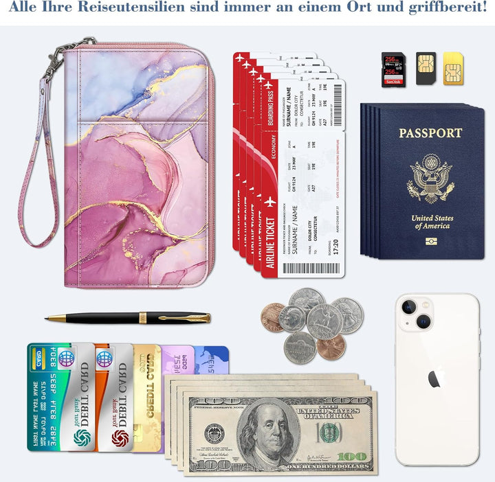 FINTIE Reisepass Tasche Familie Reiseorganizer, Wasserdicht Reisepasshülle Ausweistasche Dokumentee
