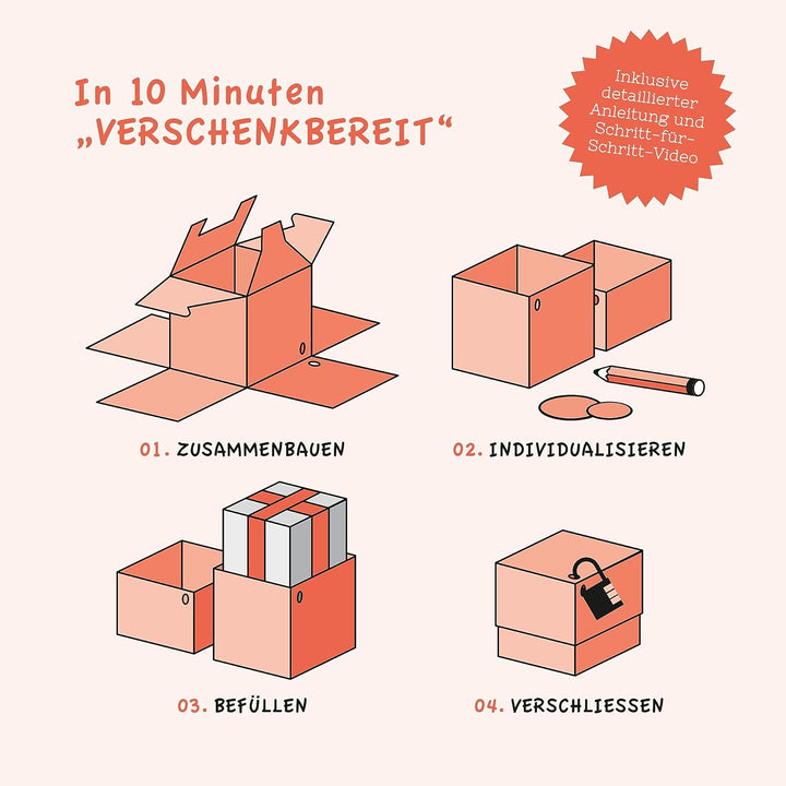 SURPRISA Geschenkbox für Weihnachten, Rätselbox für Geldgeschenke, Glitzer-Design in Rot mit Xmas-Au