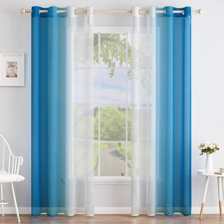 MIULEE 2er Set Voile Vorhang Zweifarbiger Vorhang mit Ösen Transparente Gardine Ösenschal Fenstersch