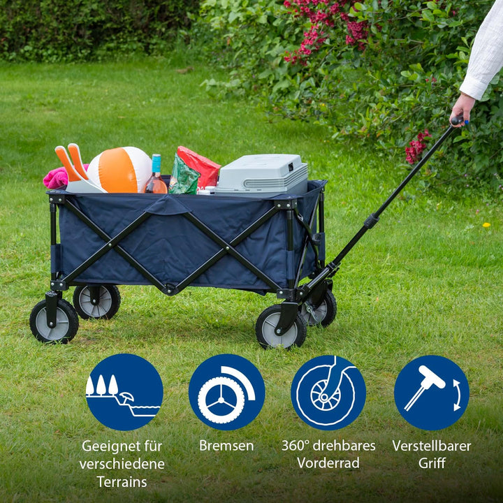 Campart HC-0910 klappbarer Strandwagen/ Bollerwagen - 70 Kilogramm Belastbarkeit - Blau mit Tasche D