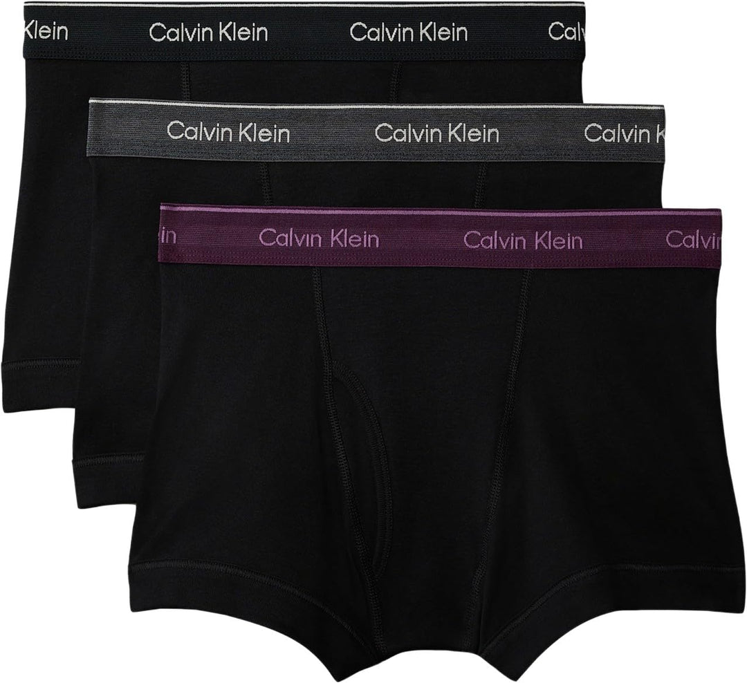 Calvin Klein Herren 3er Pack Boxershorts Trunks mit Logobund S Purple (Black W/ Black Wb/Black W/ Da