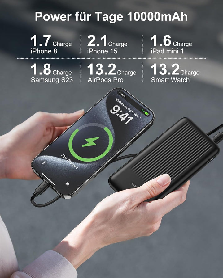 ANSODY 22.5W Powerbank 10000mAh 2 Stück, Akkupack Klein Aber Stark, LED Display kompatibel Externe h