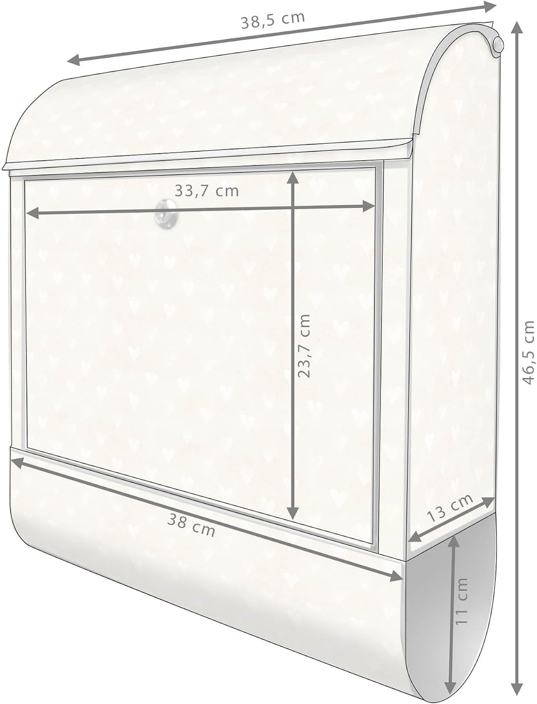 banjado® Design Briefkasten mit Motiv Beige Herzen 39x47x14cm &amp; 2 Schlüssel - Briefkasten Stahl Silb