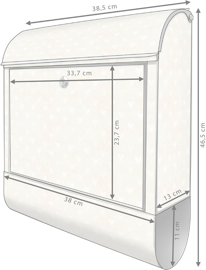 banjado® Design Briefkasten mit Motiv Beige Herzen 39x47x14cm &amp; 2 Schlüssel - Briefkasten Stahl Silb