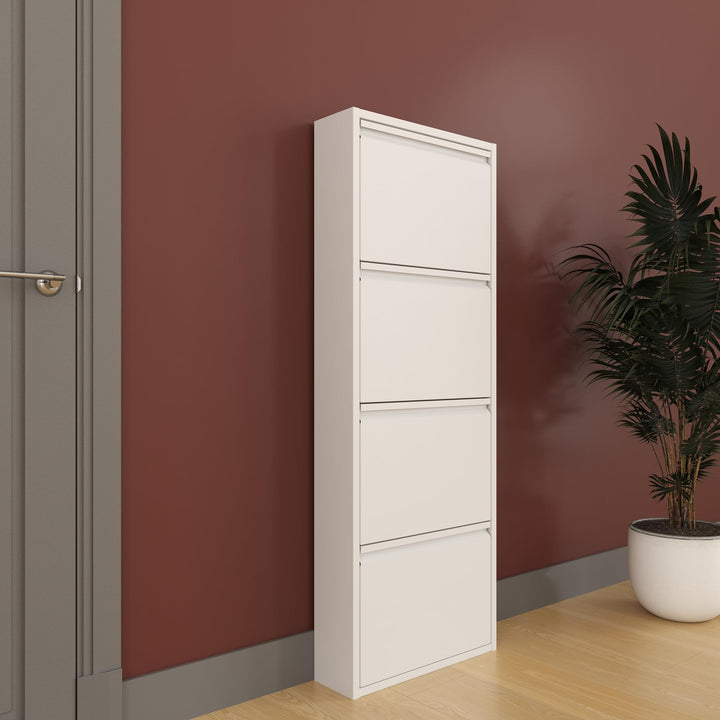 furni24 Schuhschrank Schmal – Platzsparender Metall-Schrank mit Magnetklappen, Platz für 8-12 Paar S