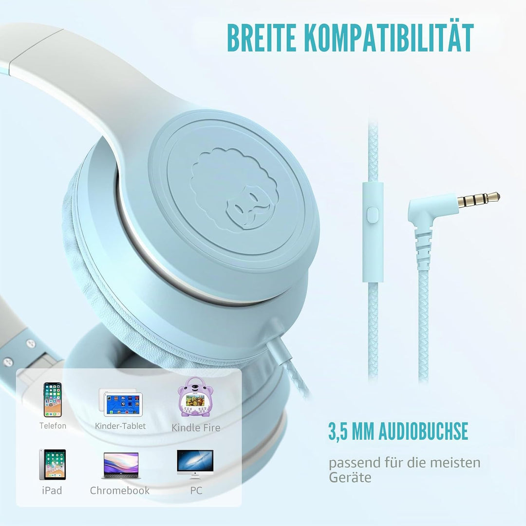 RockPapa L22 Kinder kopfhörer, Kabel Kopfhörer für Kinder, 3,5 mm Aux Jack, Verstellbares Stirnband