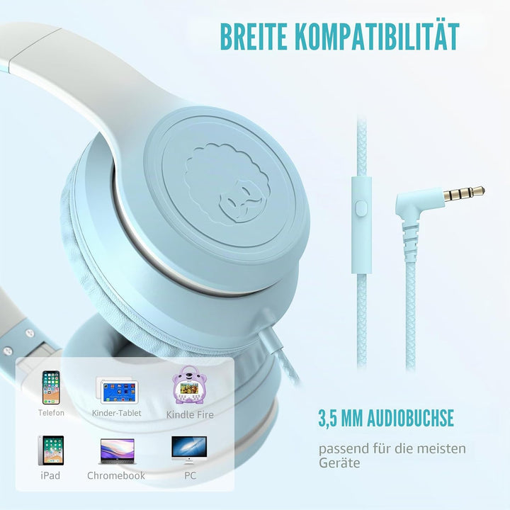 RockPapa L22 Kinder kopfhörer, Kabel Kopfhörer für Kinder, 3,5 mm Aux Jack, Verstellbares Stirnband
