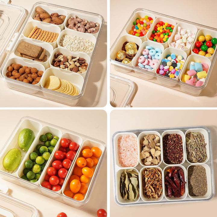 2er Set Snackbox mit Fächern – 8-Fach & 4-Fach,Snackbox mit Fächern mit Deckel & Griff, Tragbare pic
