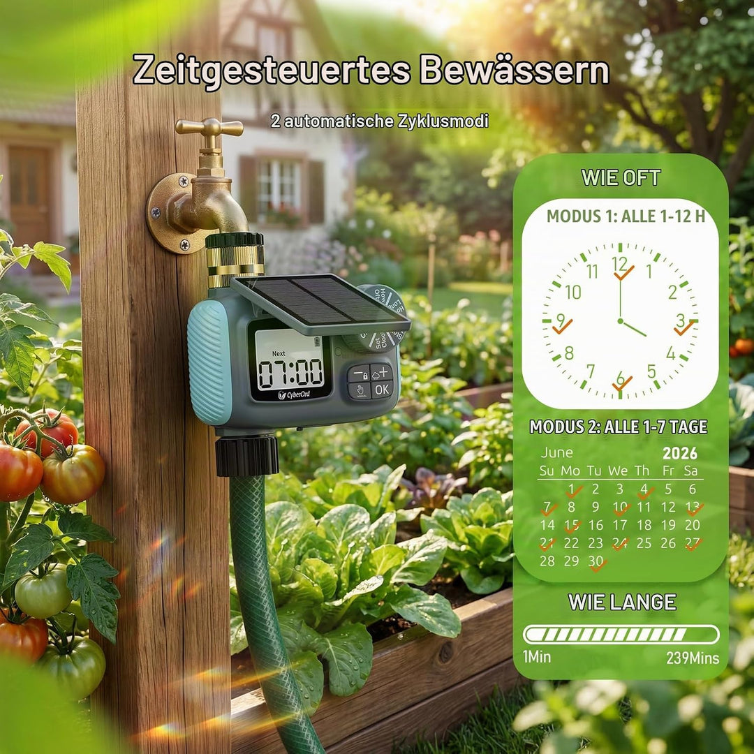 Bewässerungscomputer mit Solarenergie, Programmierbare Wasser Bewässerungsuhr LCD-Display Automatisc