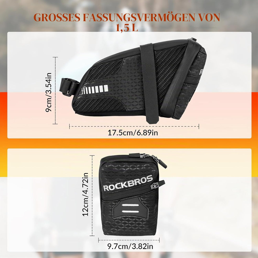 ROCKBROS Fahrrad Satteltasche Fahrradsitz Tasche für MTB Rennrad Faltrad ca.1,5L