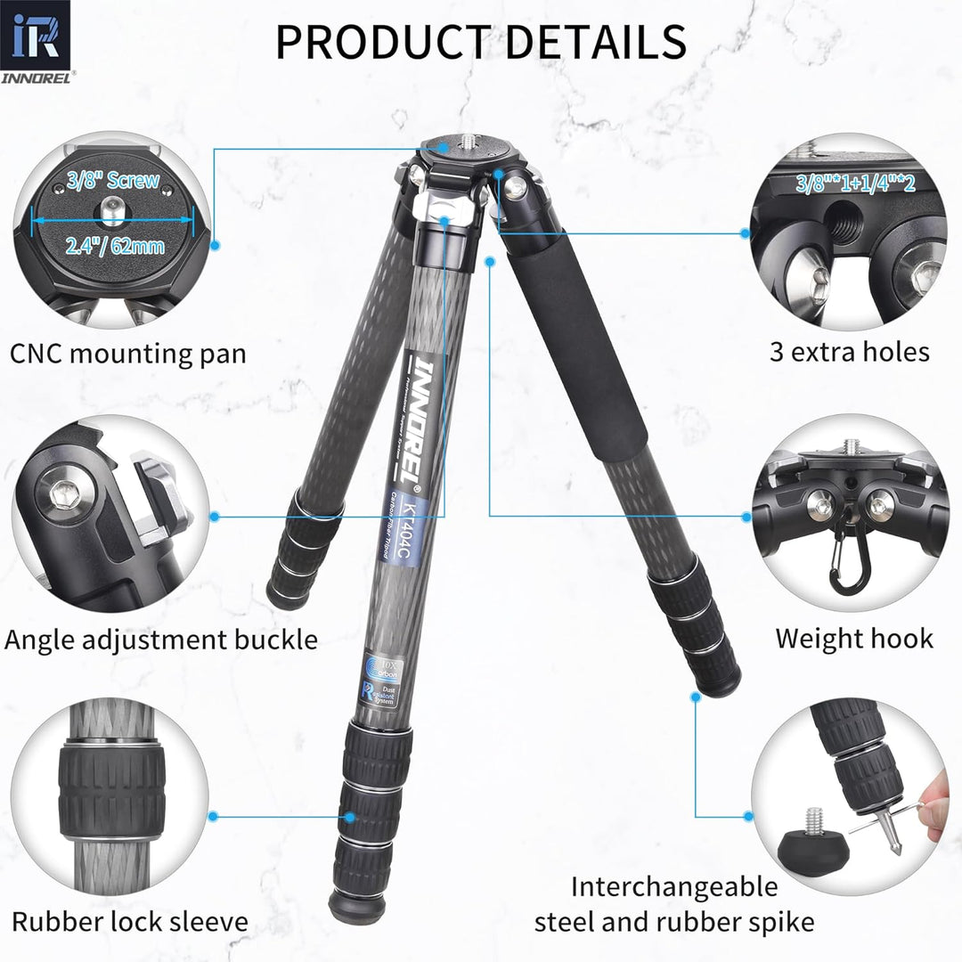 INNOREL KT404C Kompaktes 10-Lagen-Kohlefaser-Stativ 40mm Rohr Professionelles Hochleistungskamerasta