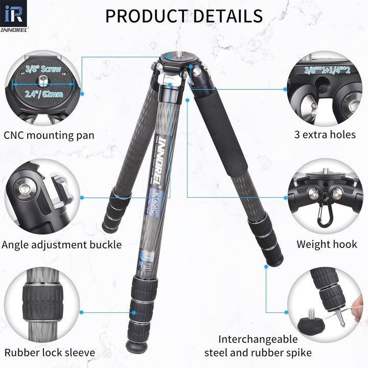 INNOREL KT404C Kompaktes 10-Lagen-Kohlefaser-Stativ 40mm Rohr Professionelles Hochleistungskamerasta