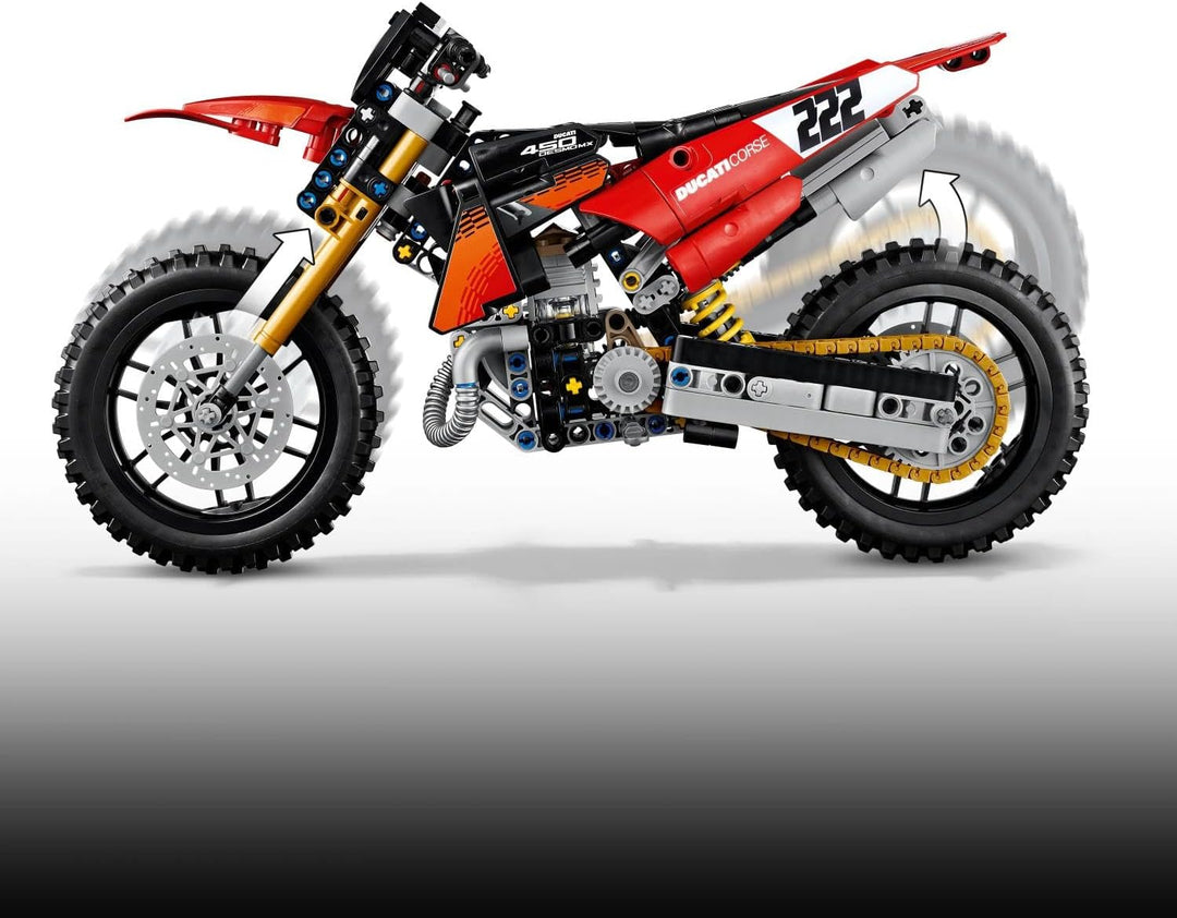 LEGO Technic Ducati Desmo450 MX Factory Motorrad Modellbausatz - Mit Motorrad Spielzeug mit Lenkung