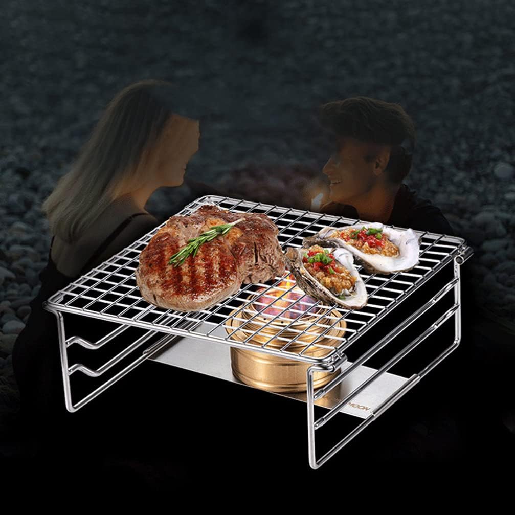 Grill-Warmhalterost aus robustem Edelstahl, tragbarer Grillrost mit Beinen für Outdoor, Rucksackreis